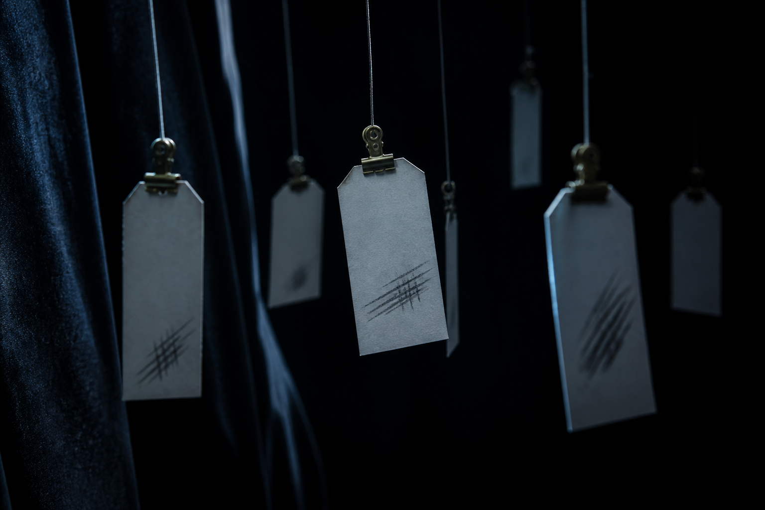Blank hanging labels on brass clips
